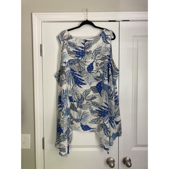 SPENSE Floral Sleeveless Handkerchief Hem Chiffon Tunic Top Plus Size 3X Blue - Picture 5 of 8